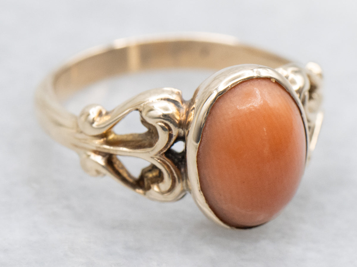 Victorian Revival Coral and Gold Ring