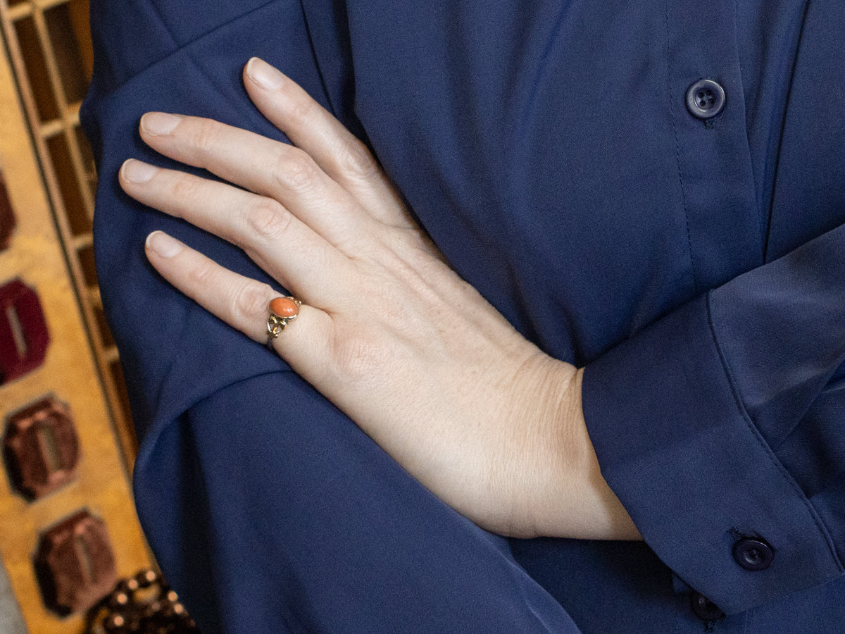 Victorian Revival Coral and Gold Ring