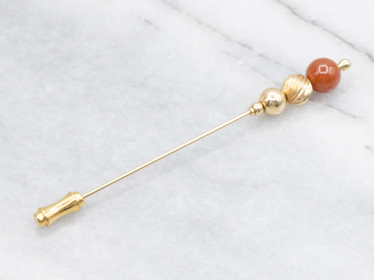 Antique Gold Carnelian Beaded Gold Stick Pin