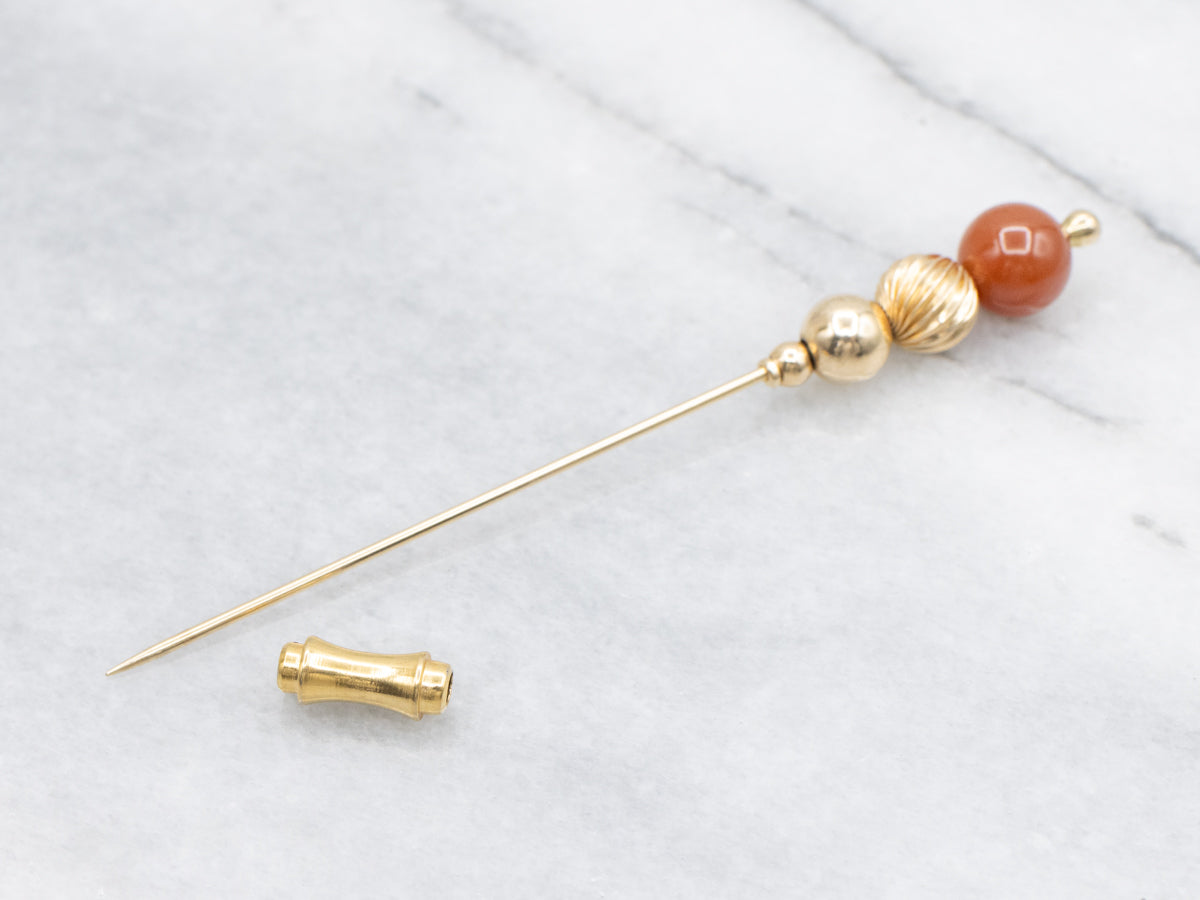 Antique Gold Carnelian Beaded Gold Stick Pin