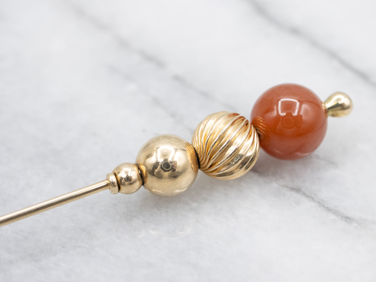 Antique Gold Carnelian Beaded Gold Stick Pin