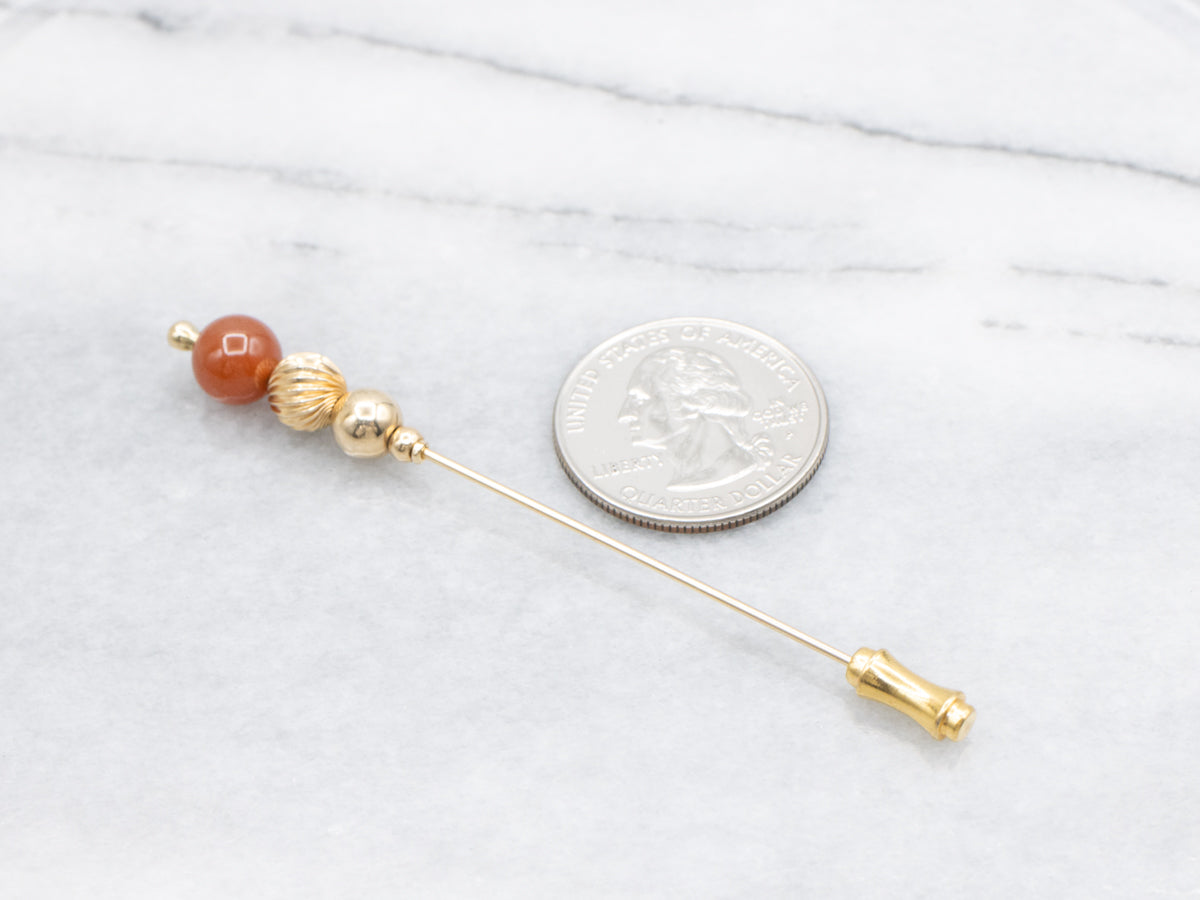 Antique Gold Carnelian Beaded Gold Stick Pin