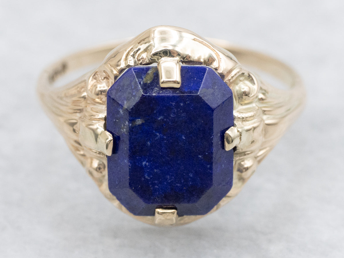 Victorian Revival Gold Lapis Lazuli Ring