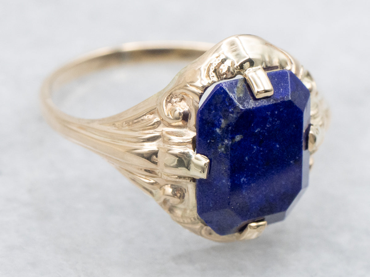 Victorian Revival Gold Lapis Lazuli Ring