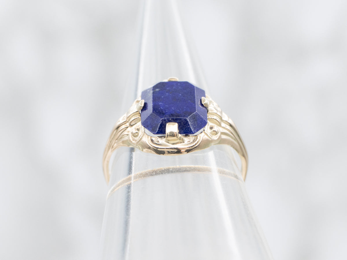 Victorian Revival Gold Lapis Lazuli Ring