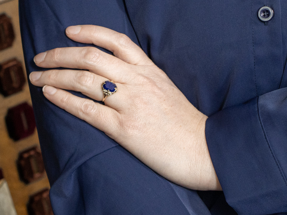 Victorian Revival Gold Lapis Lazuli Ring