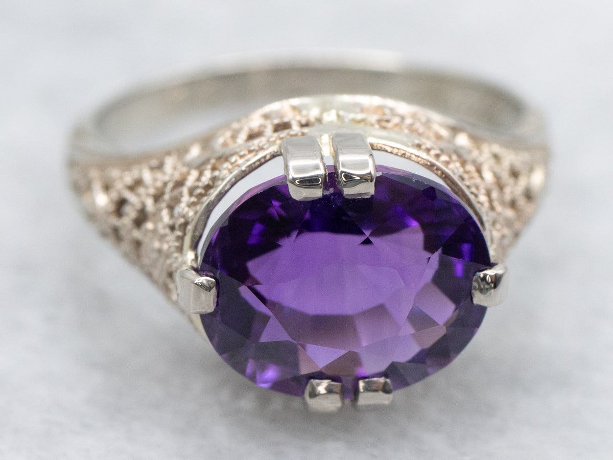 Late Art Deco 1930 Amethyst Solitaire Ring