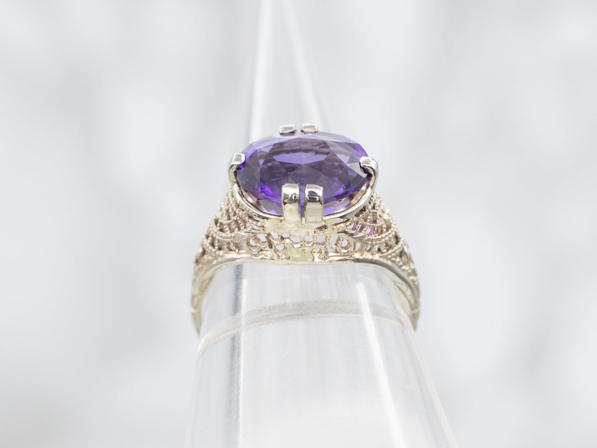 Late Art Deco 1930 Amethyst Solitaire Ring