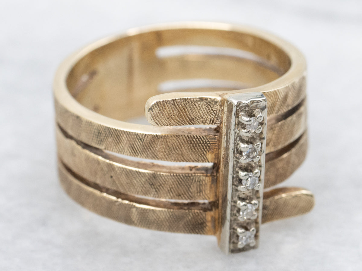 Wide Wrapped Textured Gold and Diamond Band