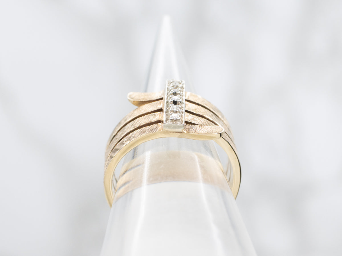 Wide Wrapped Textured Gold and Diamond Band