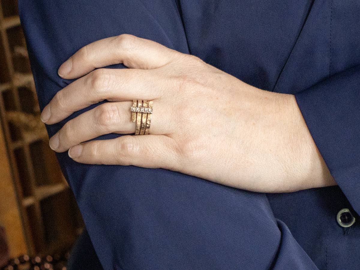 Wide Wrapped Textured Gold and Diamond Band