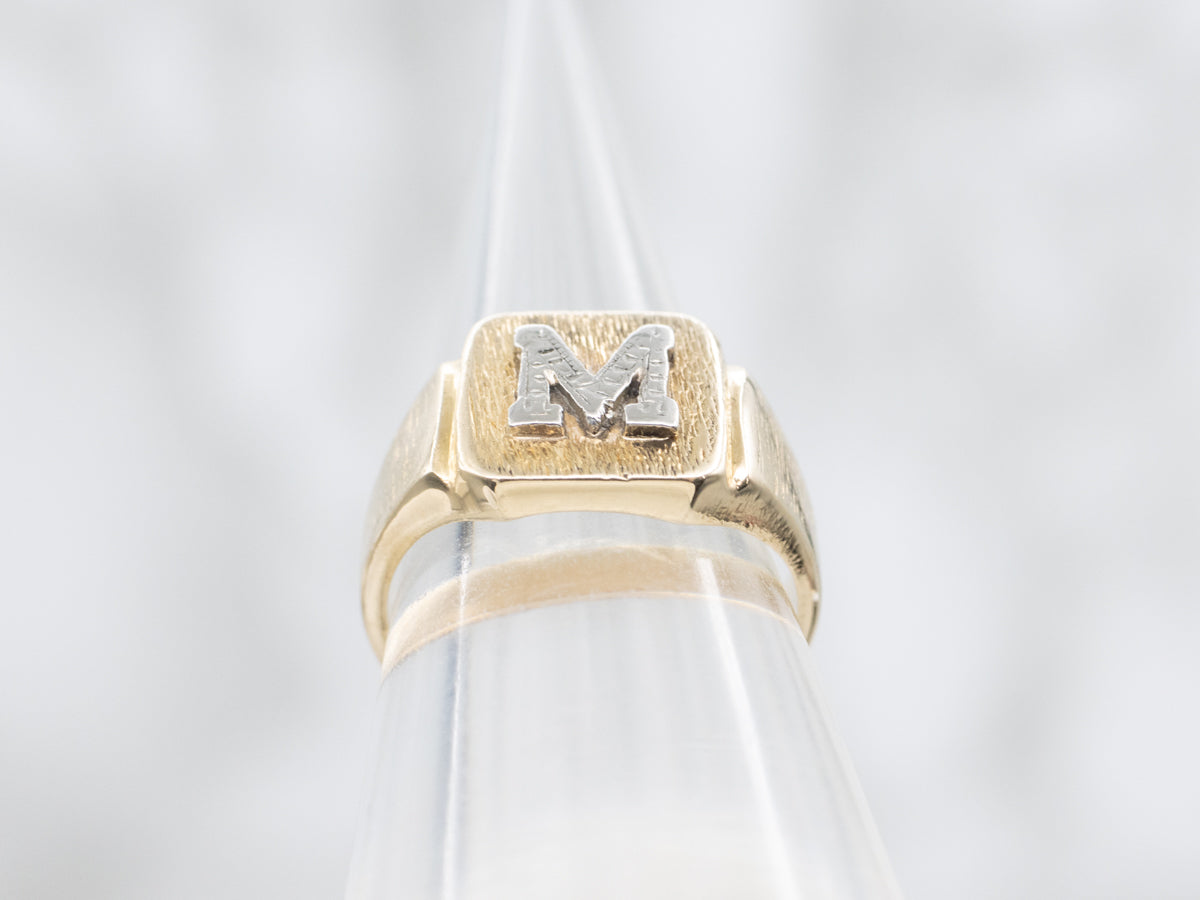 Textured Two-Tone Gold "M" Initial Signet Ring