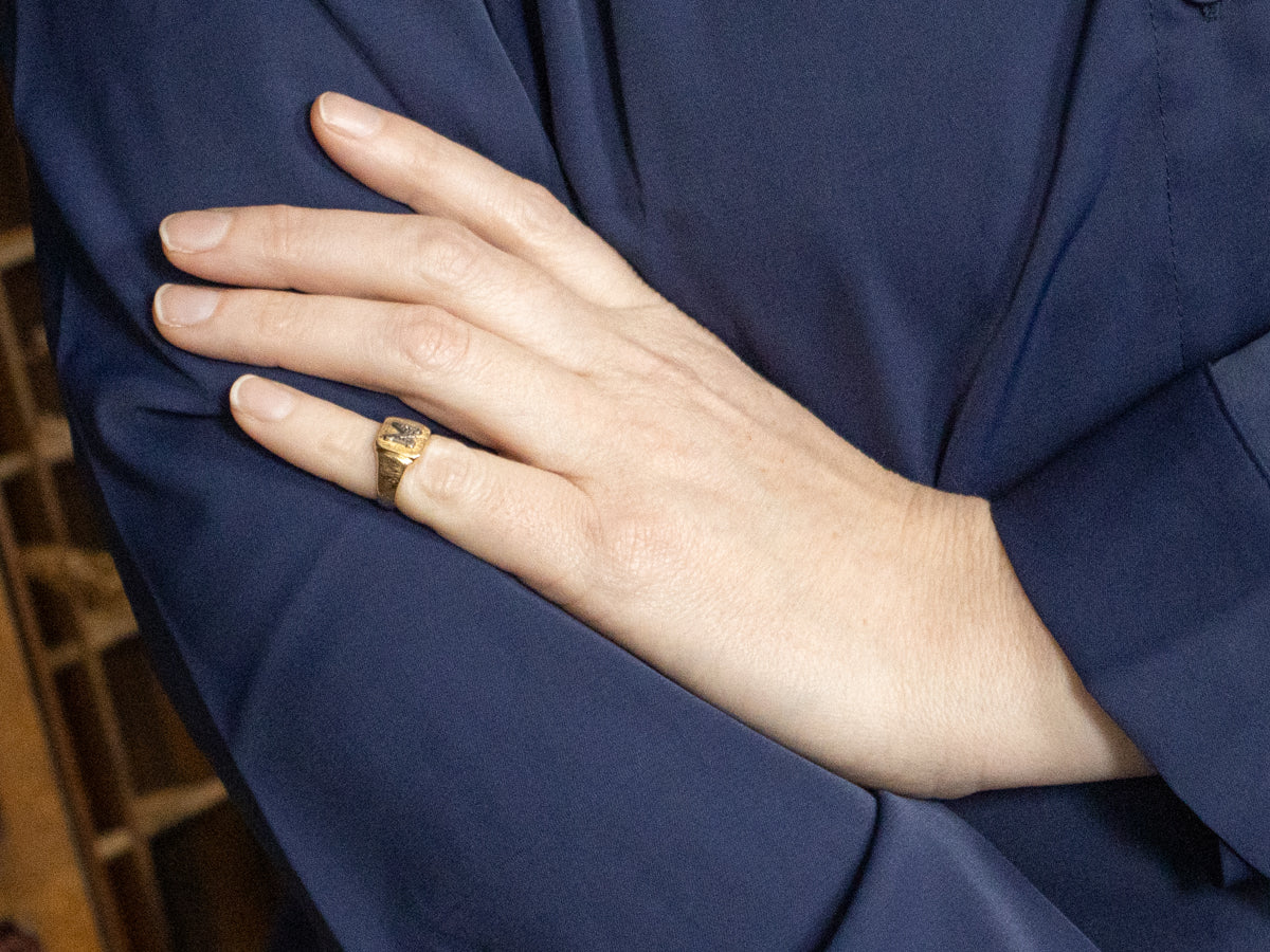 Textured Two-Tone Gold "M" Initial Signet Ring