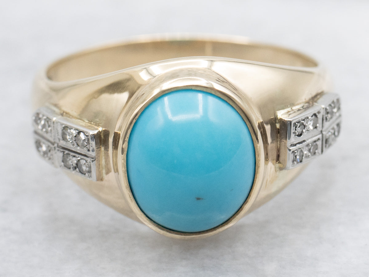Men's Retro Era Turquoise and Diamond Ring