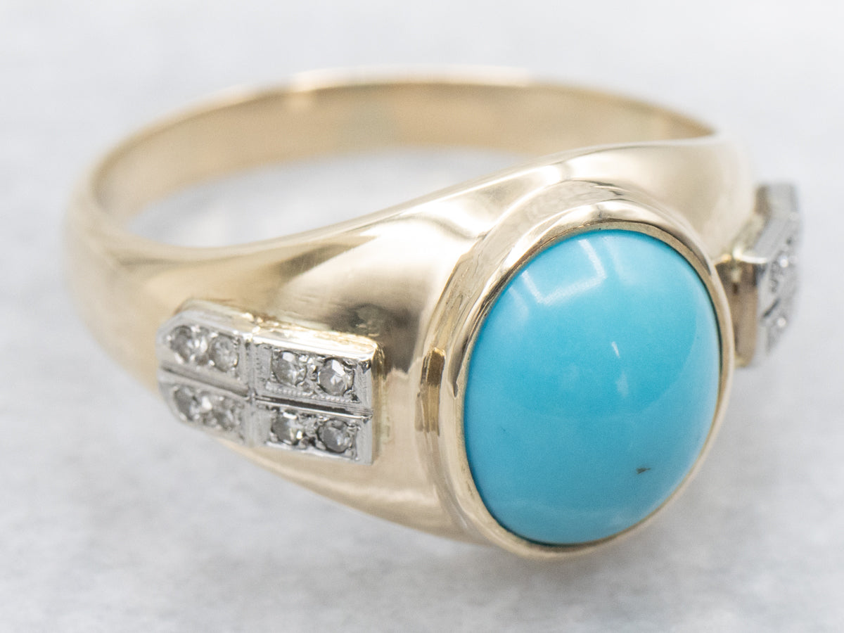 Men's Retro Era Turquoise and Diamond Ring