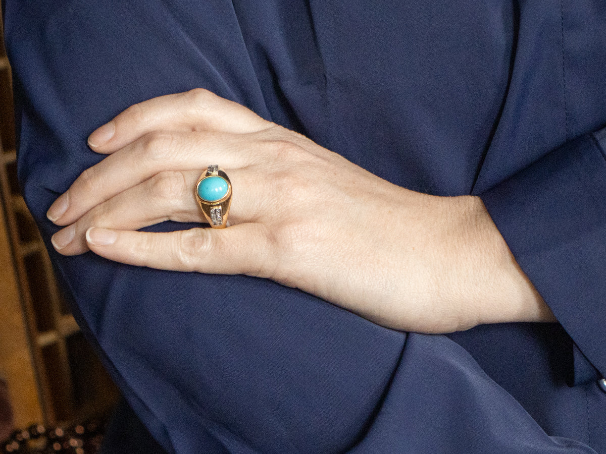 Men's Retro Era Turquoise and Diamond Ring