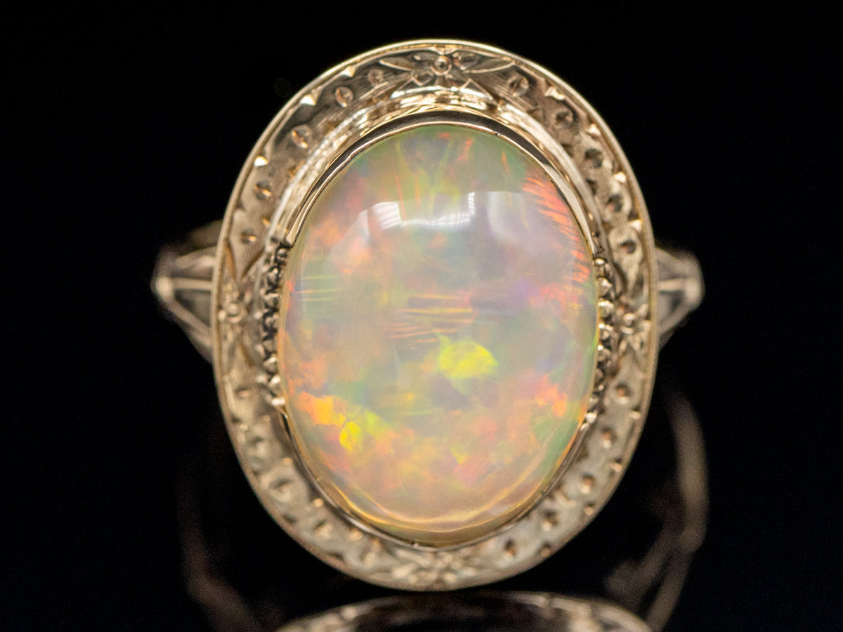 Victorian Revival Bezel Set Opal Cocktail Ring