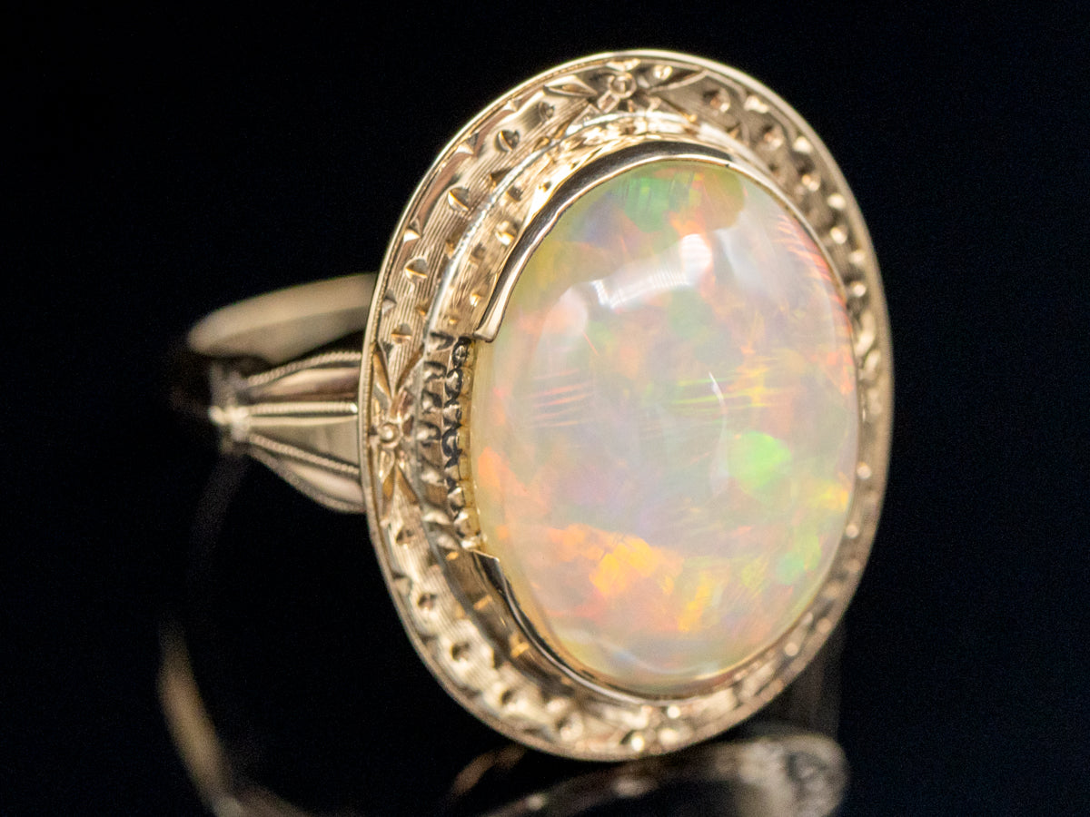 Victorian Revival Bezel Set Opal Cocktail Ring