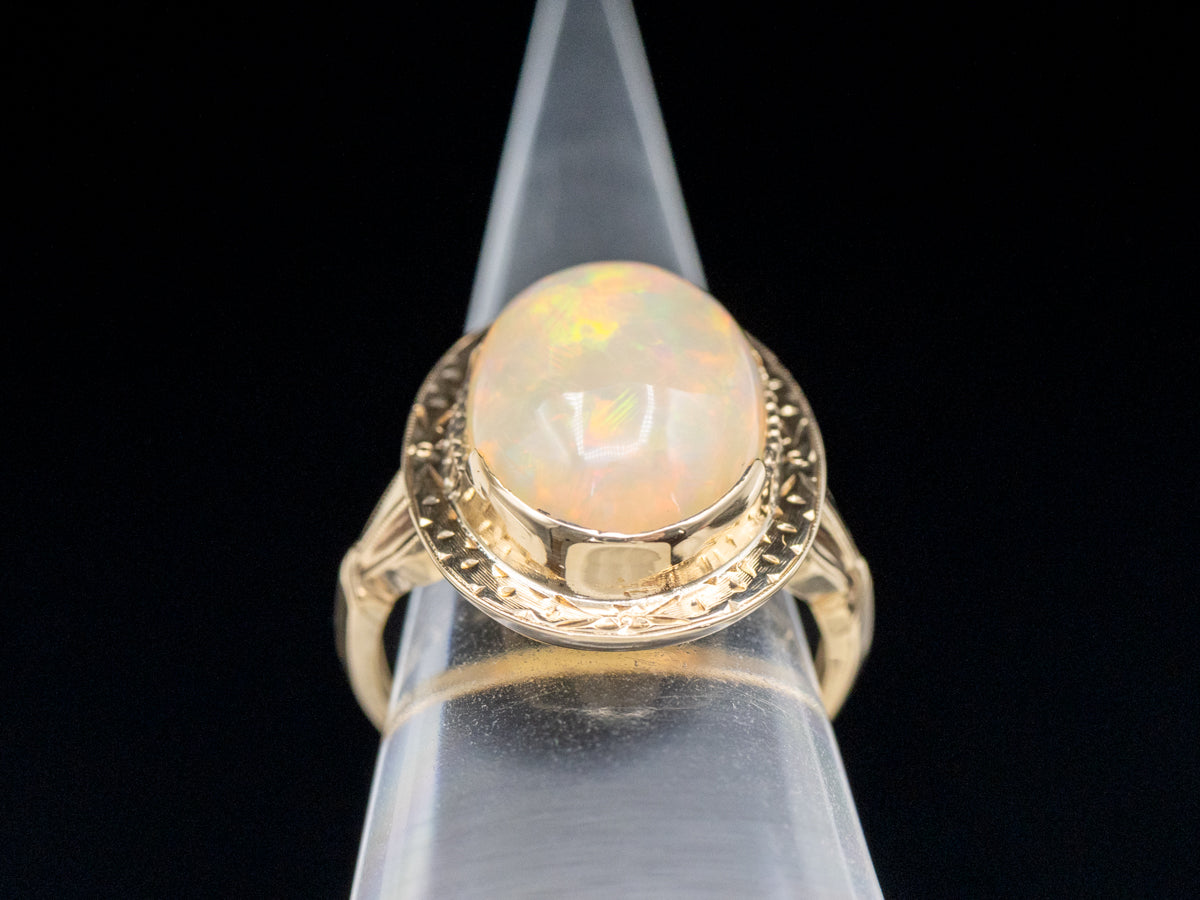 Victorian Revival Bezel Set Opal Cocktail Ring