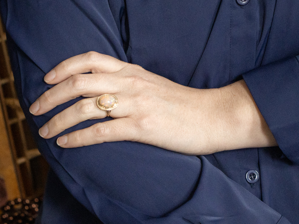 Victorian Revival Bezel Set Opal Cocktail Ring