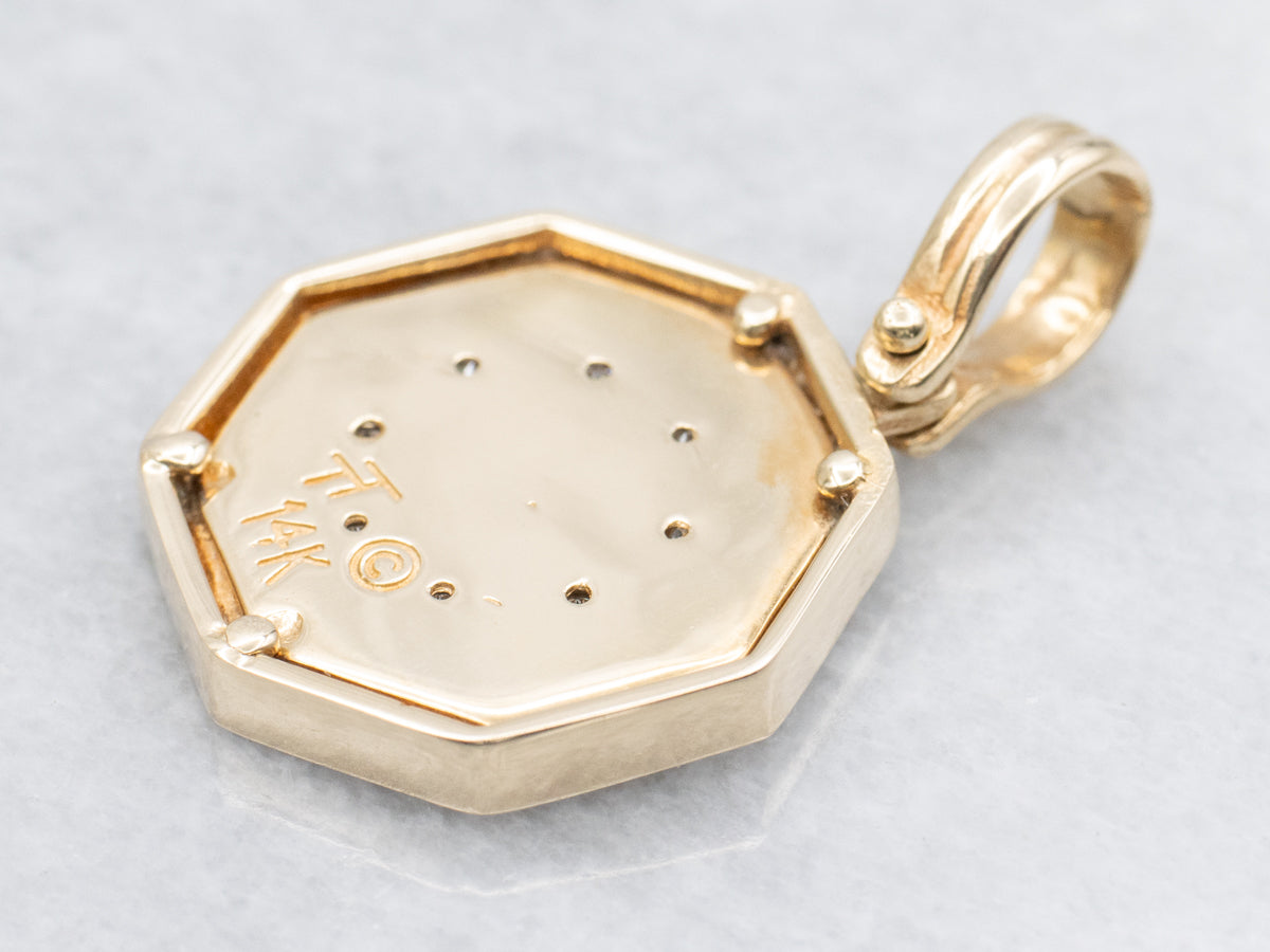 Polished Gold and Diamond Seashell Pattern Pendant