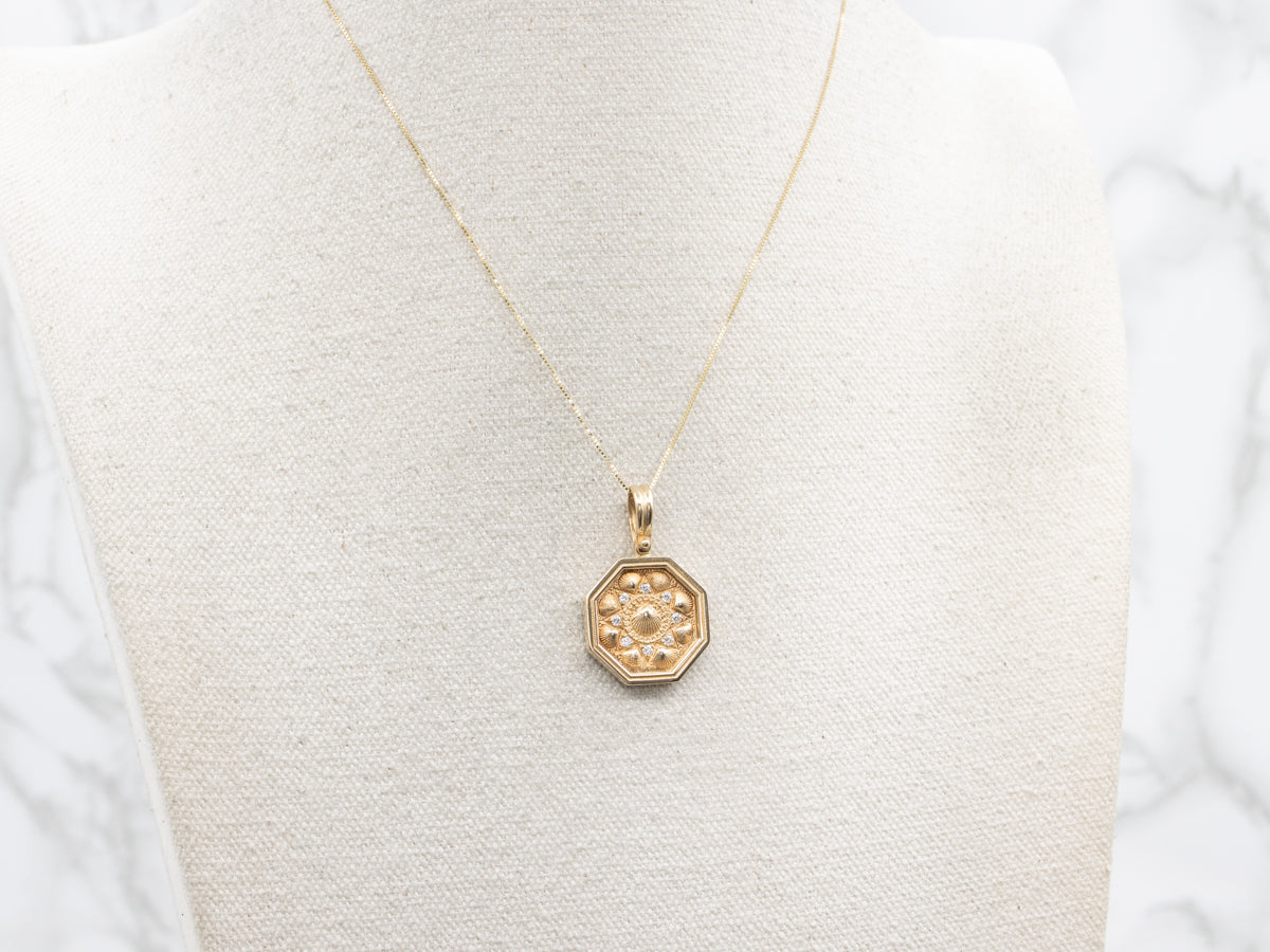 Polished Gold and Diamond Seashell Pattern Pendant