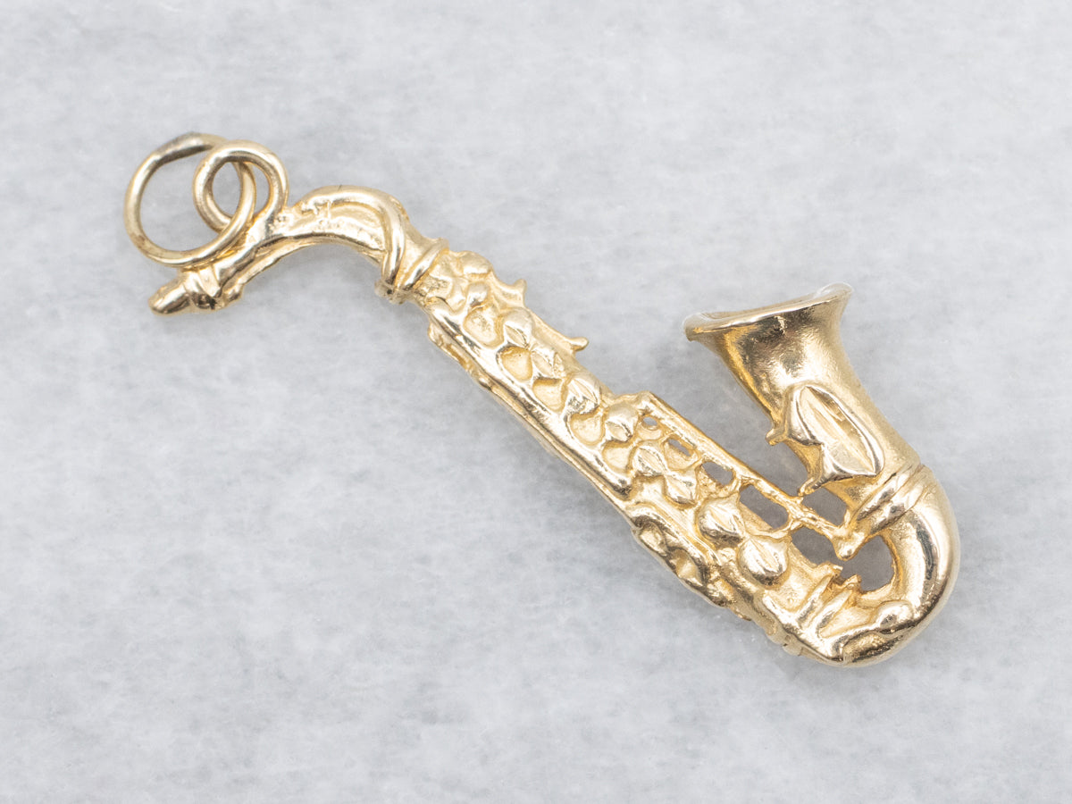 Polished Gold Saxophone Pendant