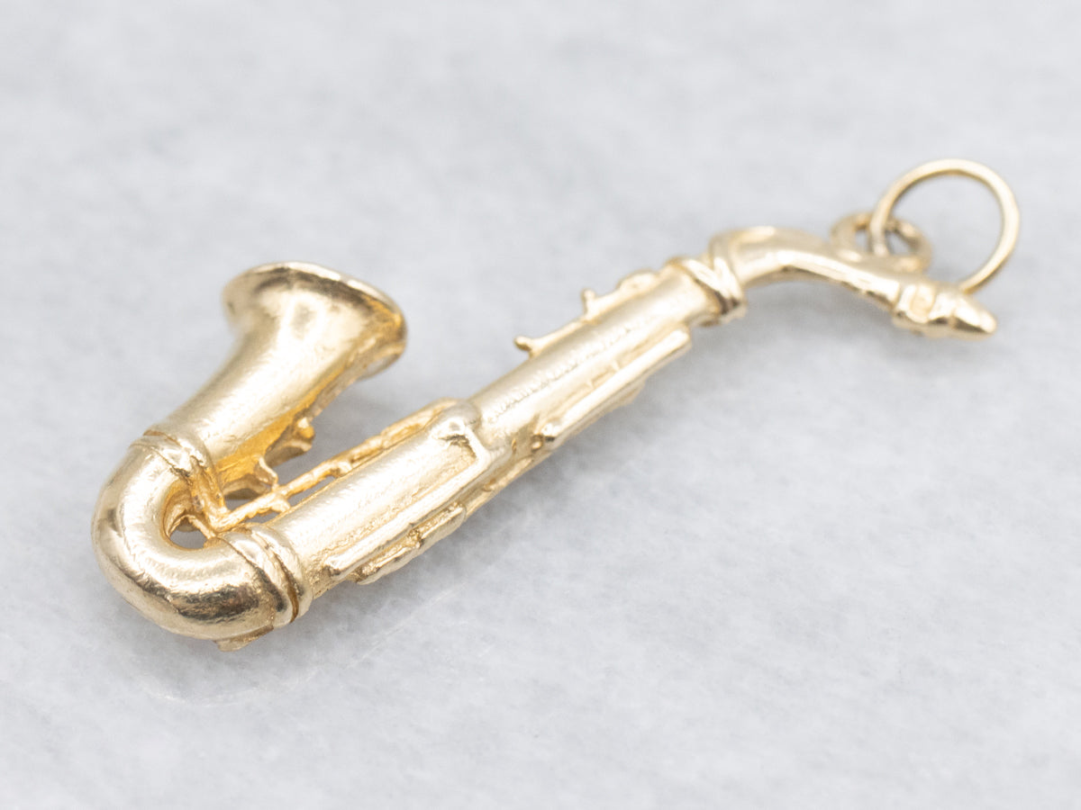 Polished Gold Saxophone Pendant