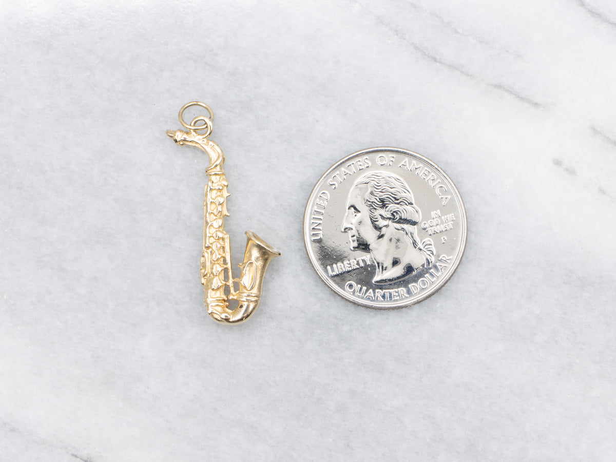 Polished Gold Saxophone Pendant