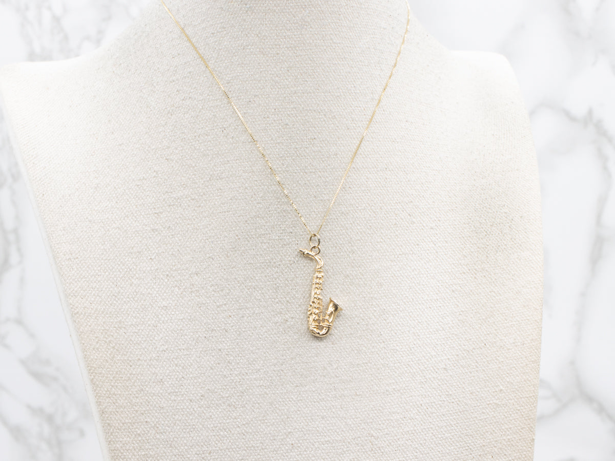 Polished Gold Saxophone Pendant