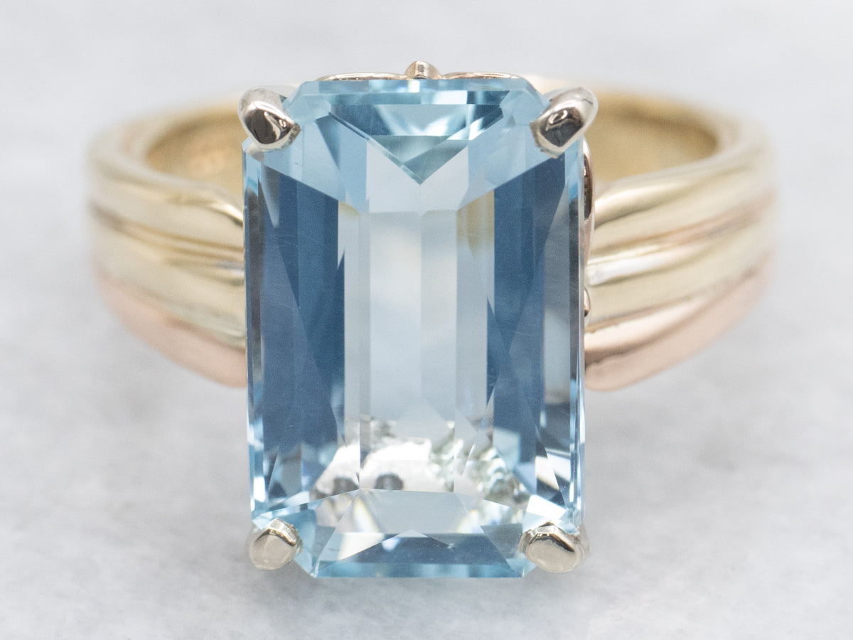Tri-Color Gold Aquamarine Solitaire Ring