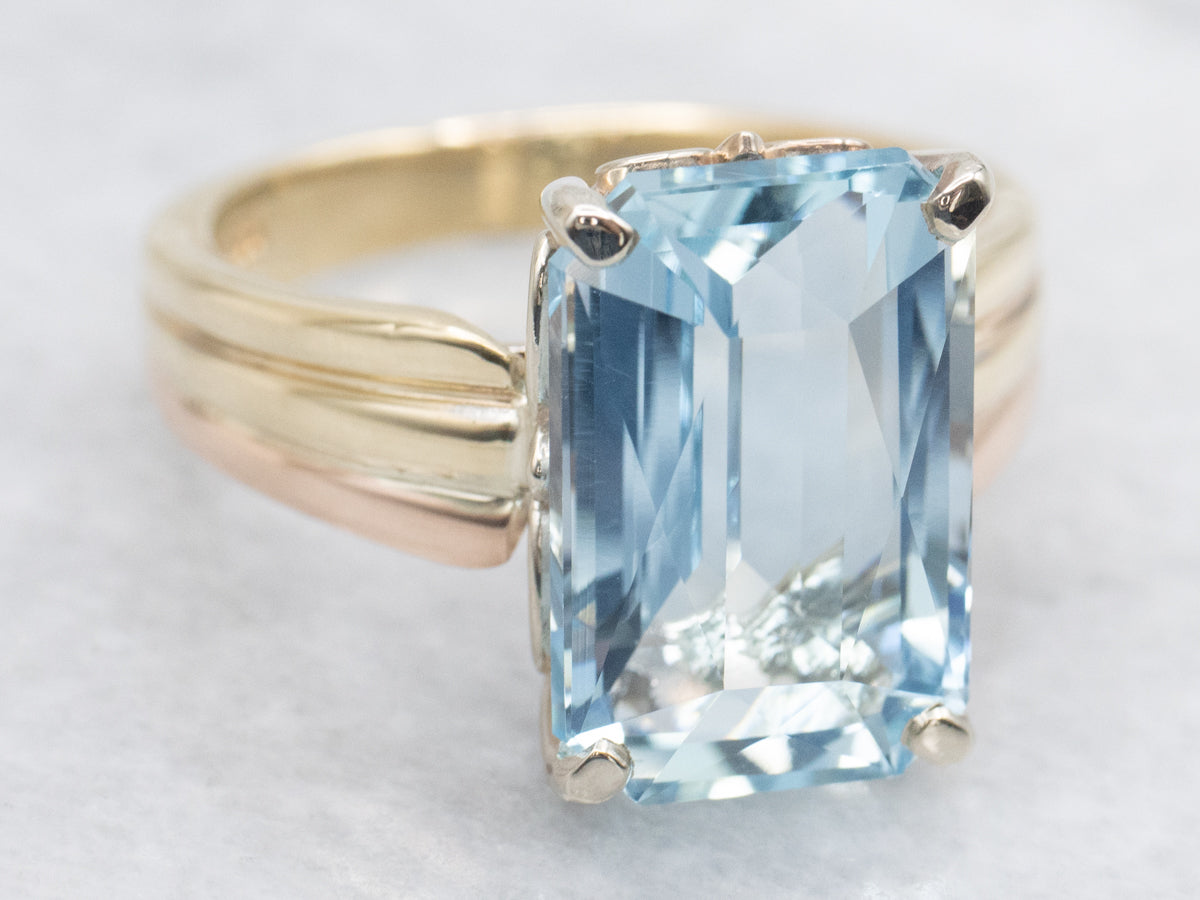 Tri-Color Gold Aquamarine Solitaire Ring