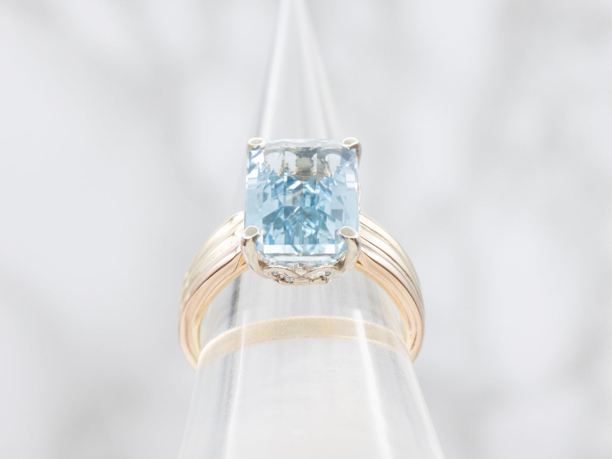 Tri-Color Gold Aquamarine Solitaire Ring
