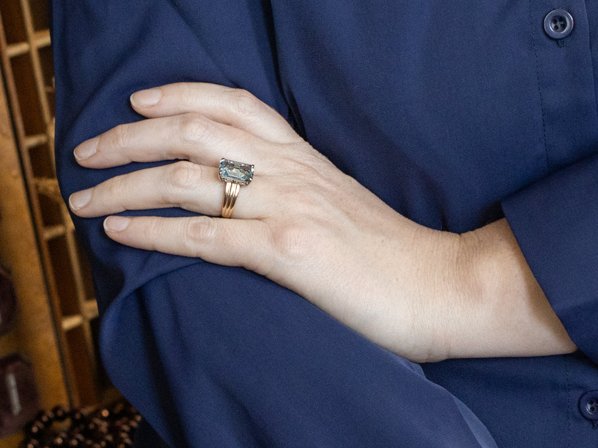 Tri-Color Gold Aquamarine Solitaire Ring