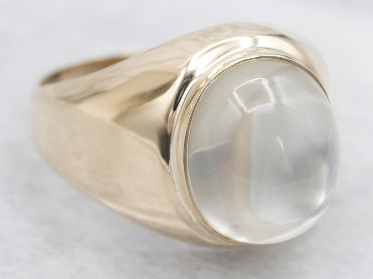Polished Gold Unisex Moonstone Ring