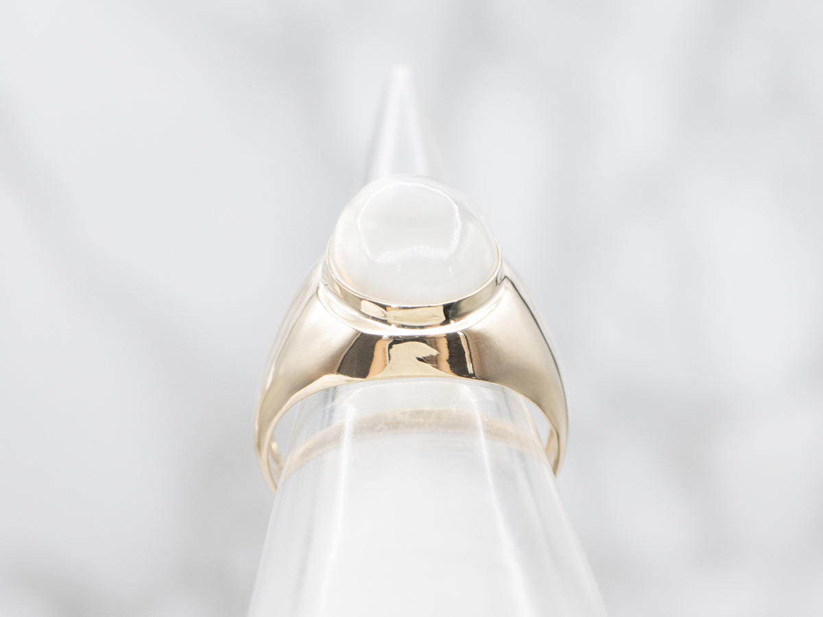Polished Gold Unisex Moonstone Ring