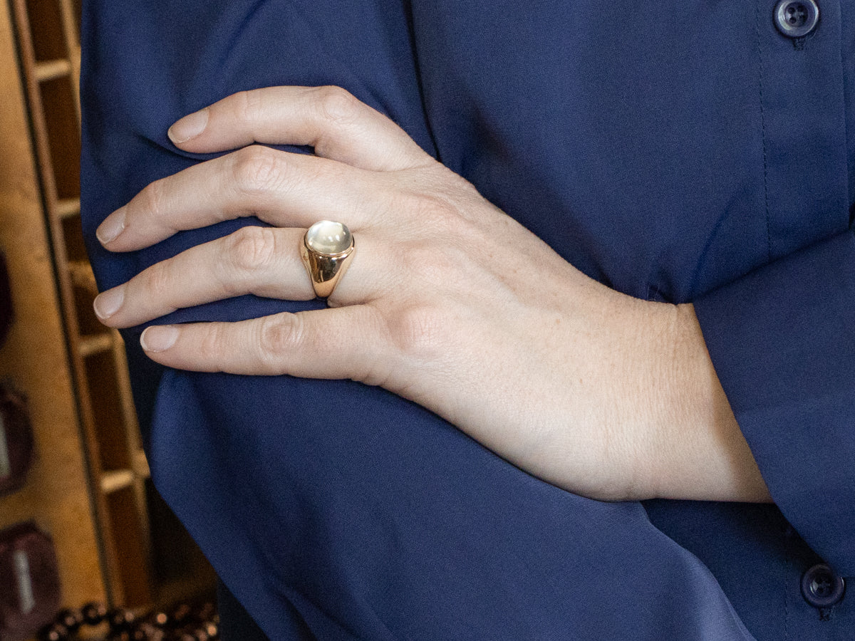 Polished Gold Unisex Moonstone Ring
