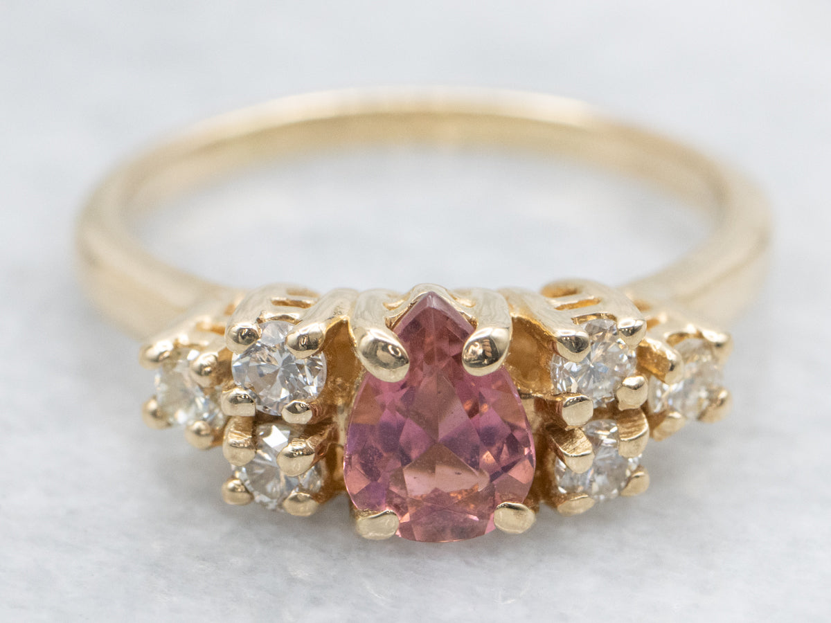 Pear-Cut Pink Tourmaline and Diamond Ring