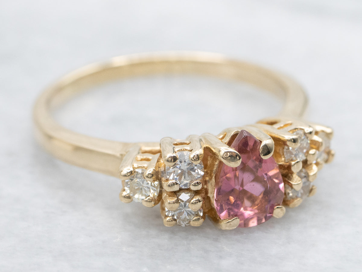 Pear-Cut Pink Tourmaline and Diamond Ring