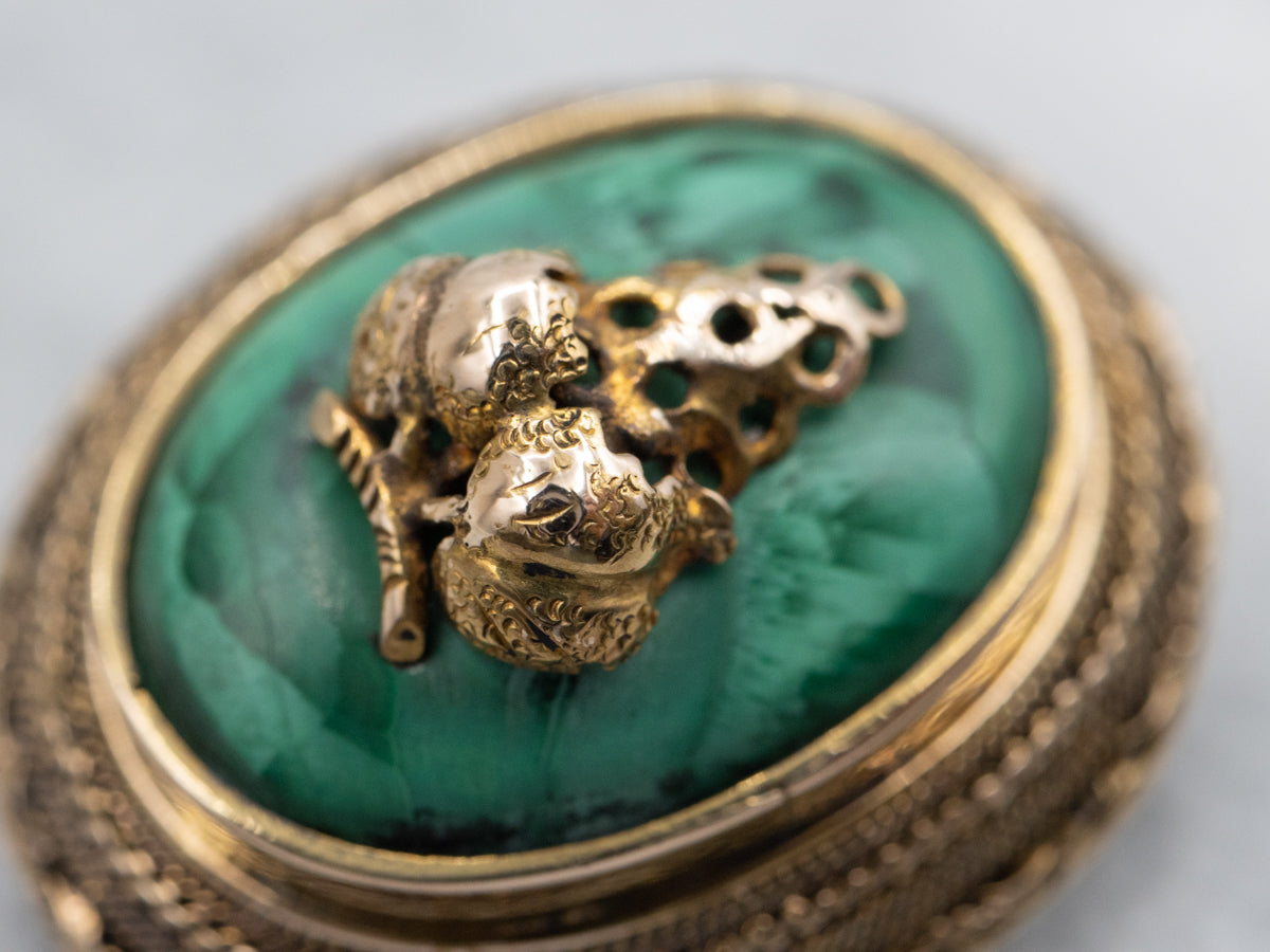 Antique Gold Malachite Grape Bunch Brooch
