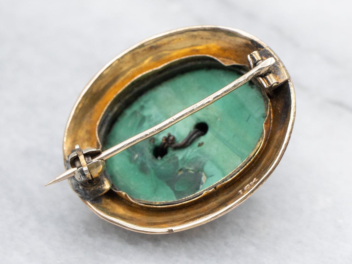 Antique Gold Malachite Grape Bunch Brooch