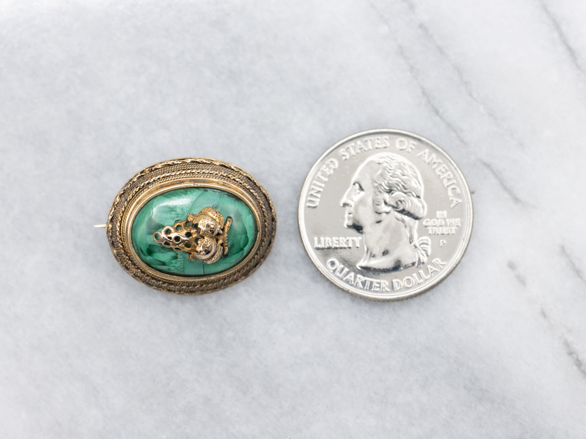 Antique Gold Malachite Grape Bunch Brooch