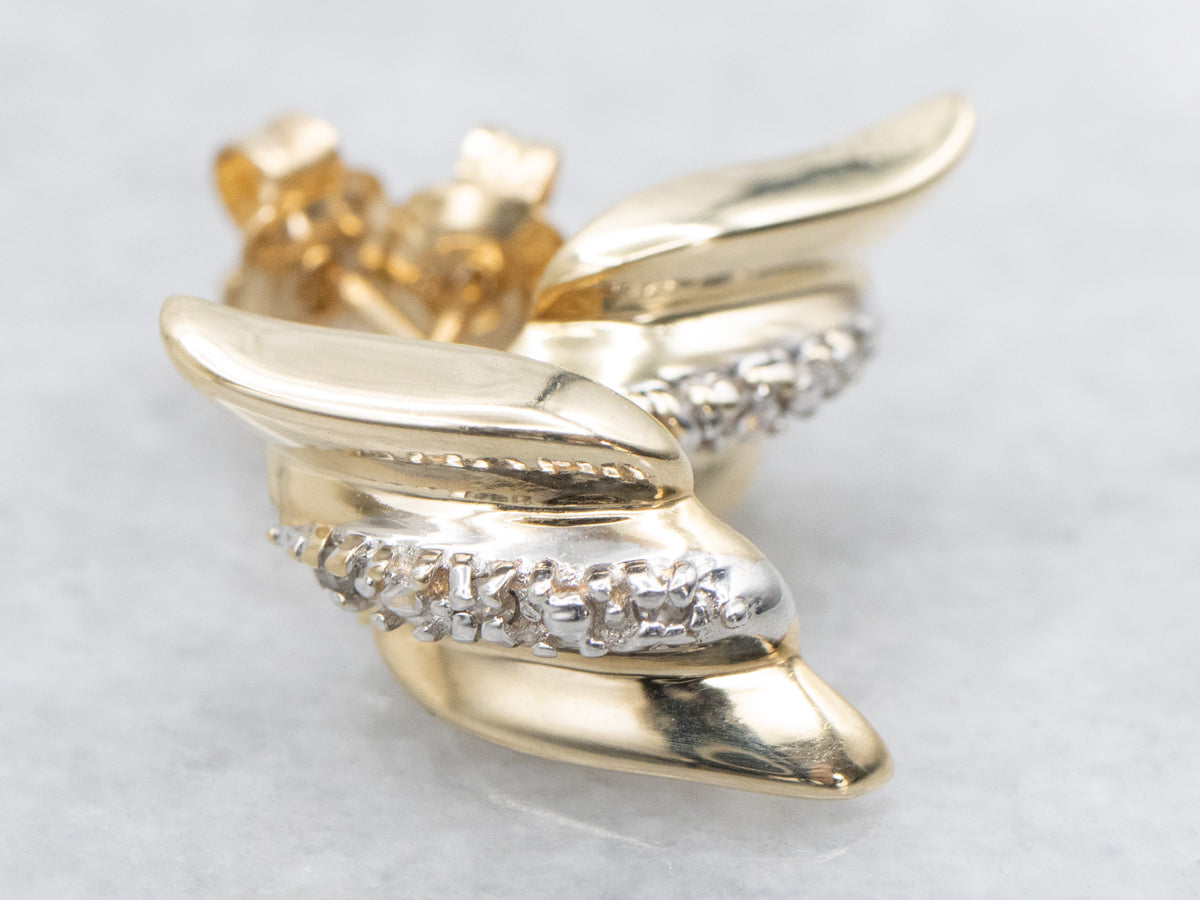 Gold and Diamond Swirl Stud Earrings