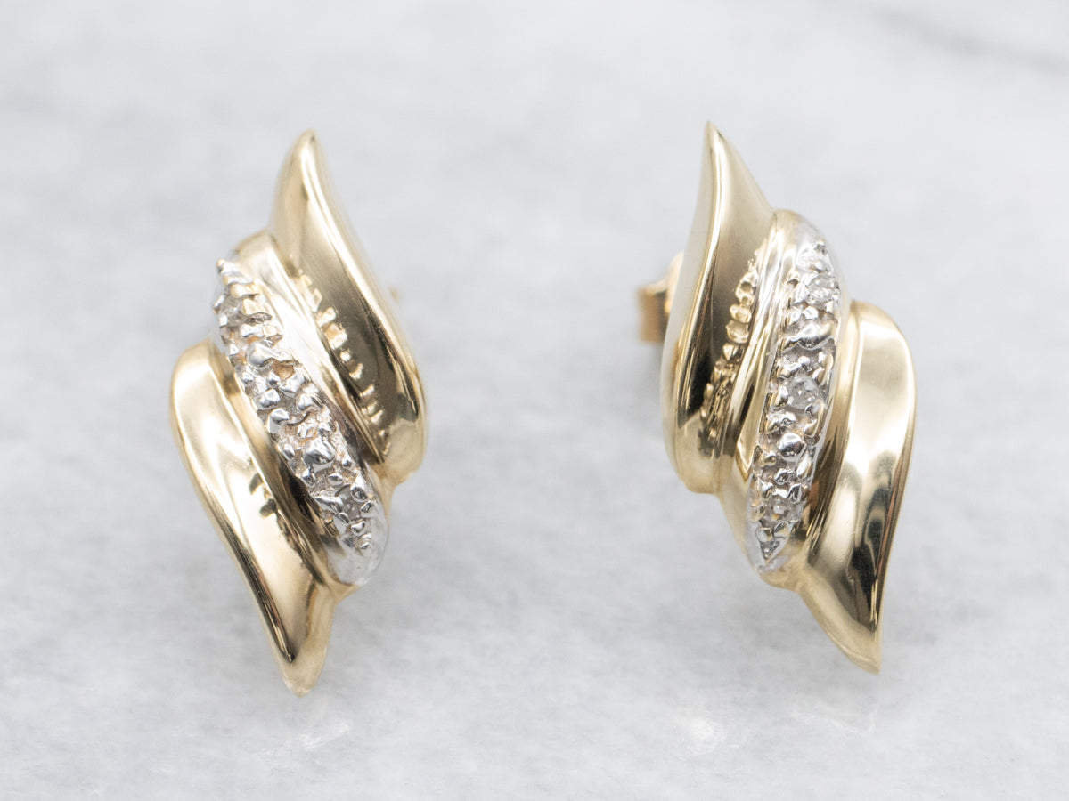 Gold and Diamond Swirl Stud Earrings