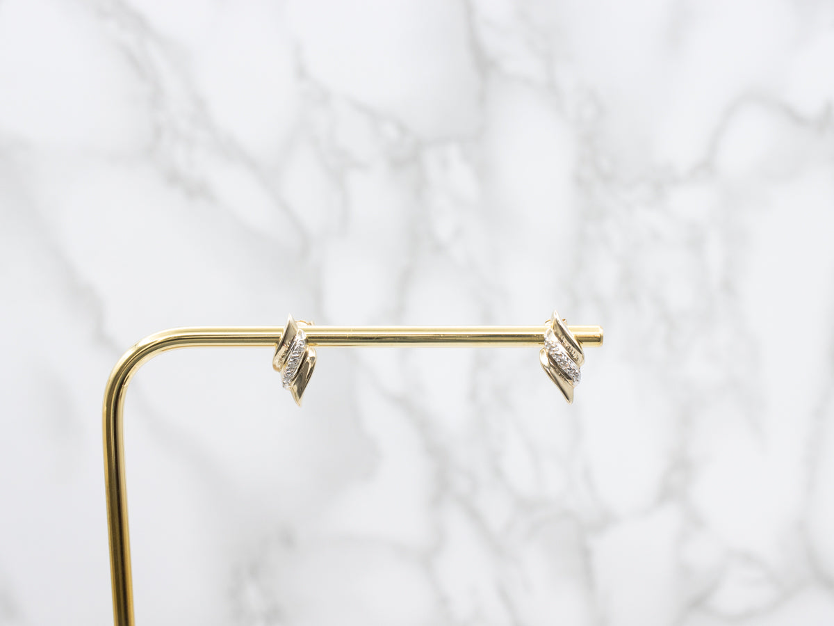 Gold and Diamond Swirl Stud Earrings