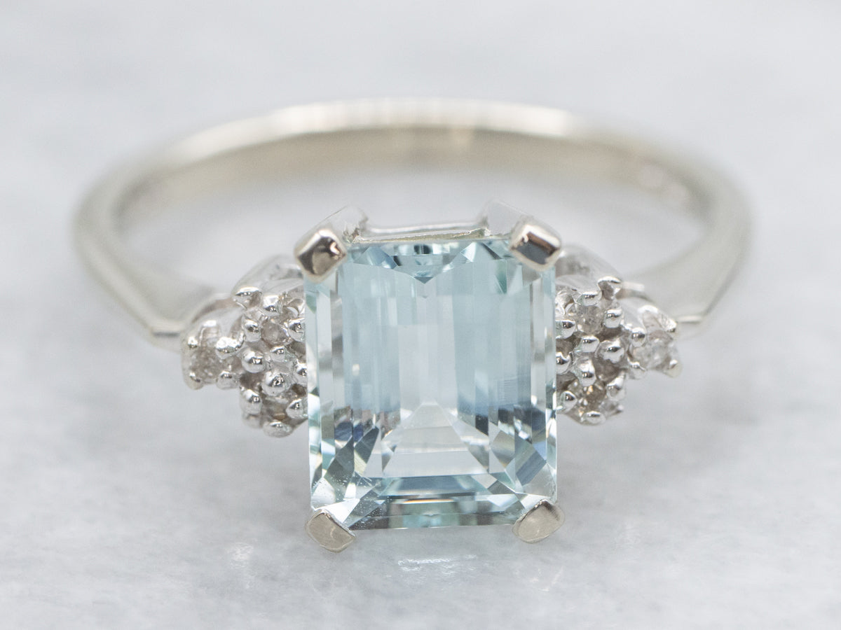 Aquamarine and Diamond White Gold Ring