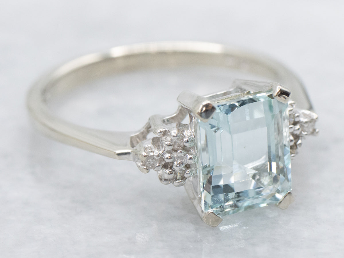 Aquamarine and Diamond White Gold Ring