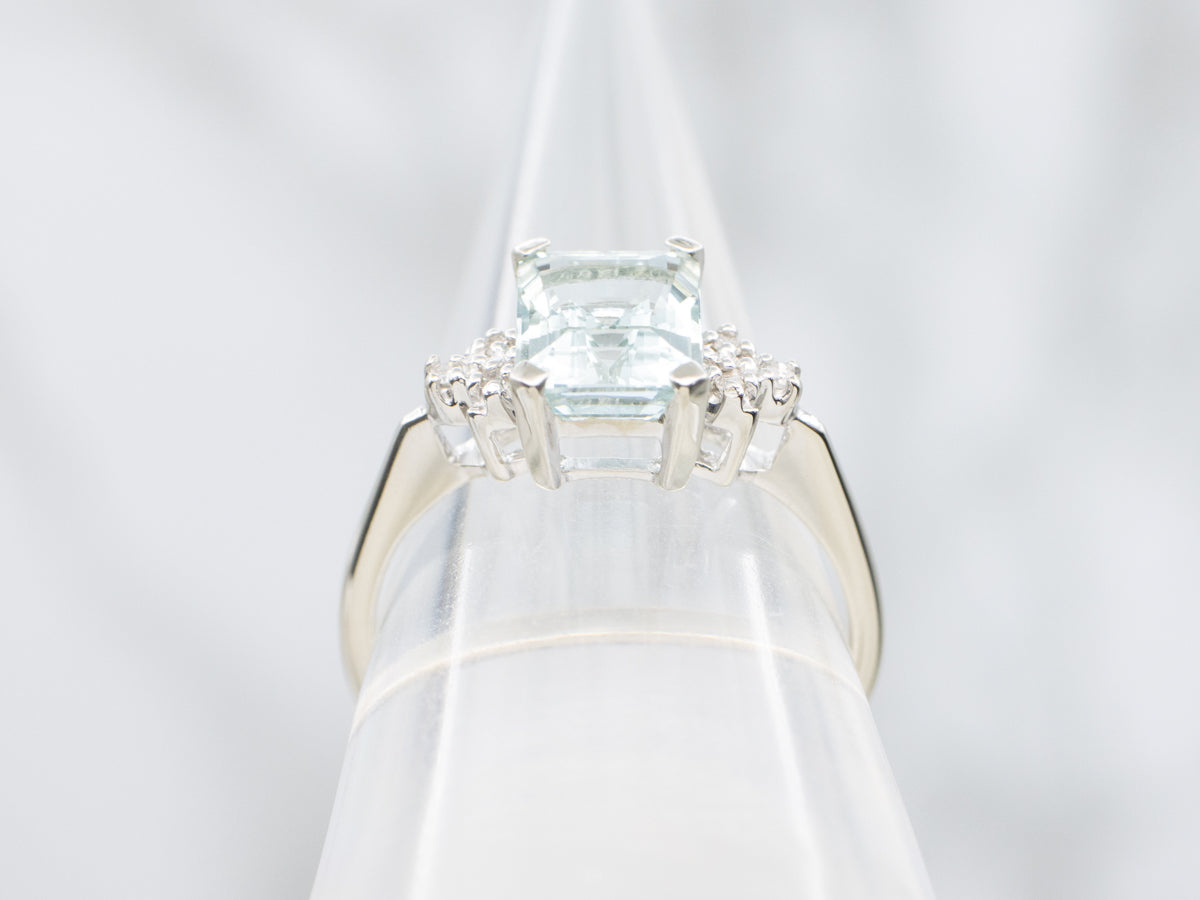 Aquamarine and Diamond White Gold Ring