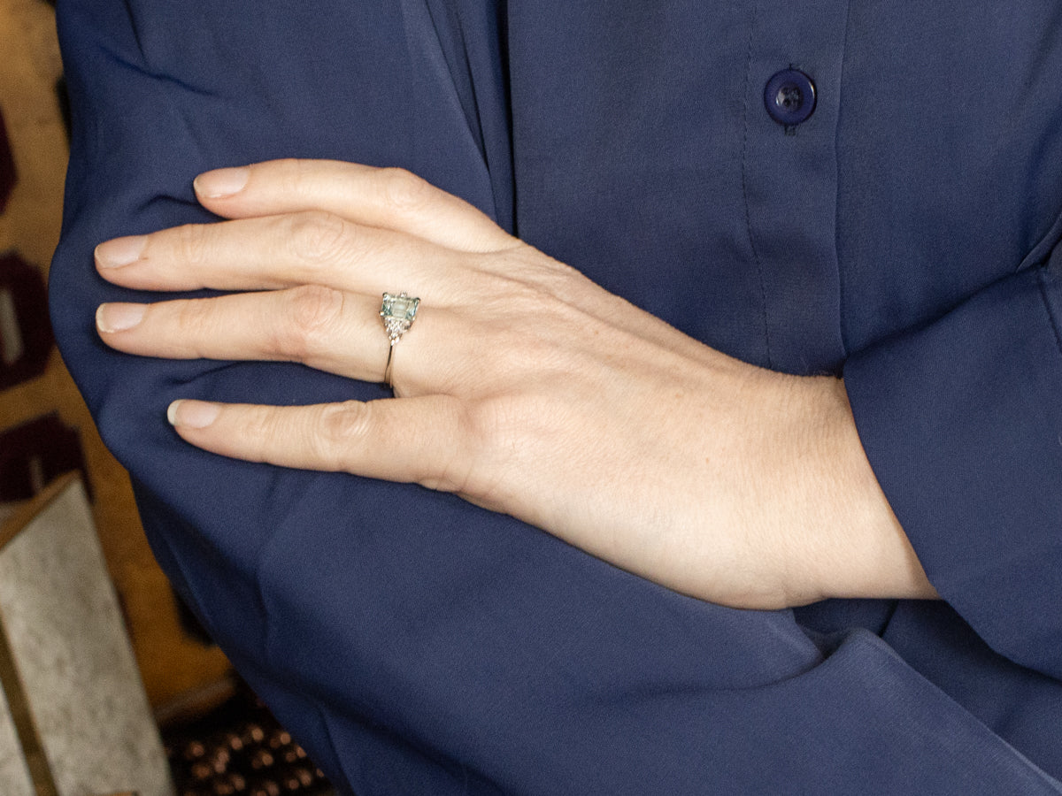 Aquamarine and Diamond White Gold Ring