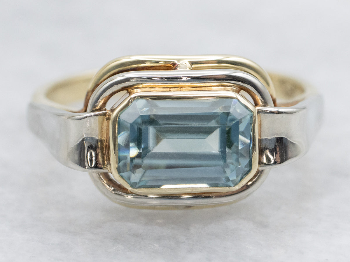 East-West Set Blue Zircon Solitaire Ring